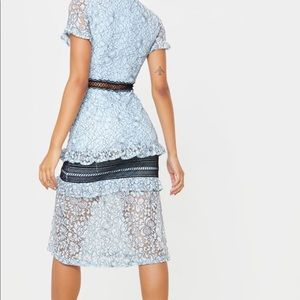Dusty Blue Lace Ruffle Detail Midi Dress